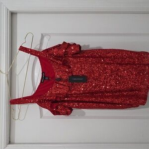 NWT Red Sequin Ruffle Top
